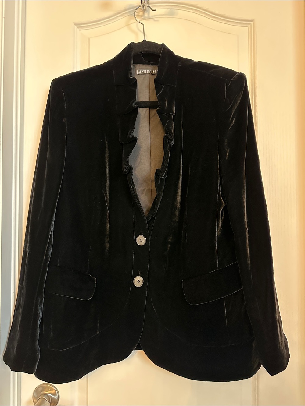 Lafayette 148 New York Black Velvet Ruffle-Front Blazer